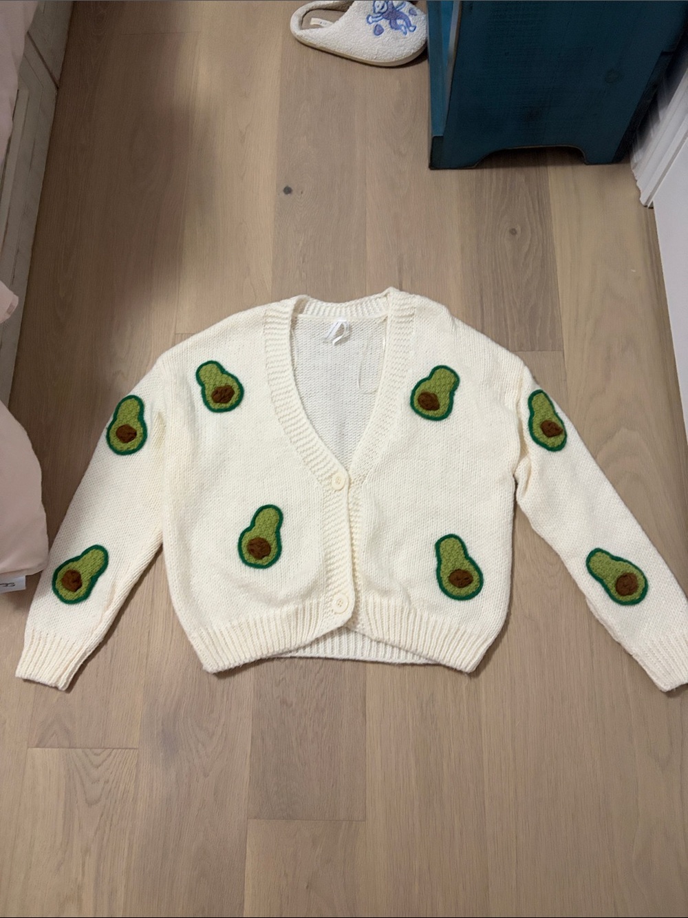 Cream Avocado Patch Knit Cardigan Sweater